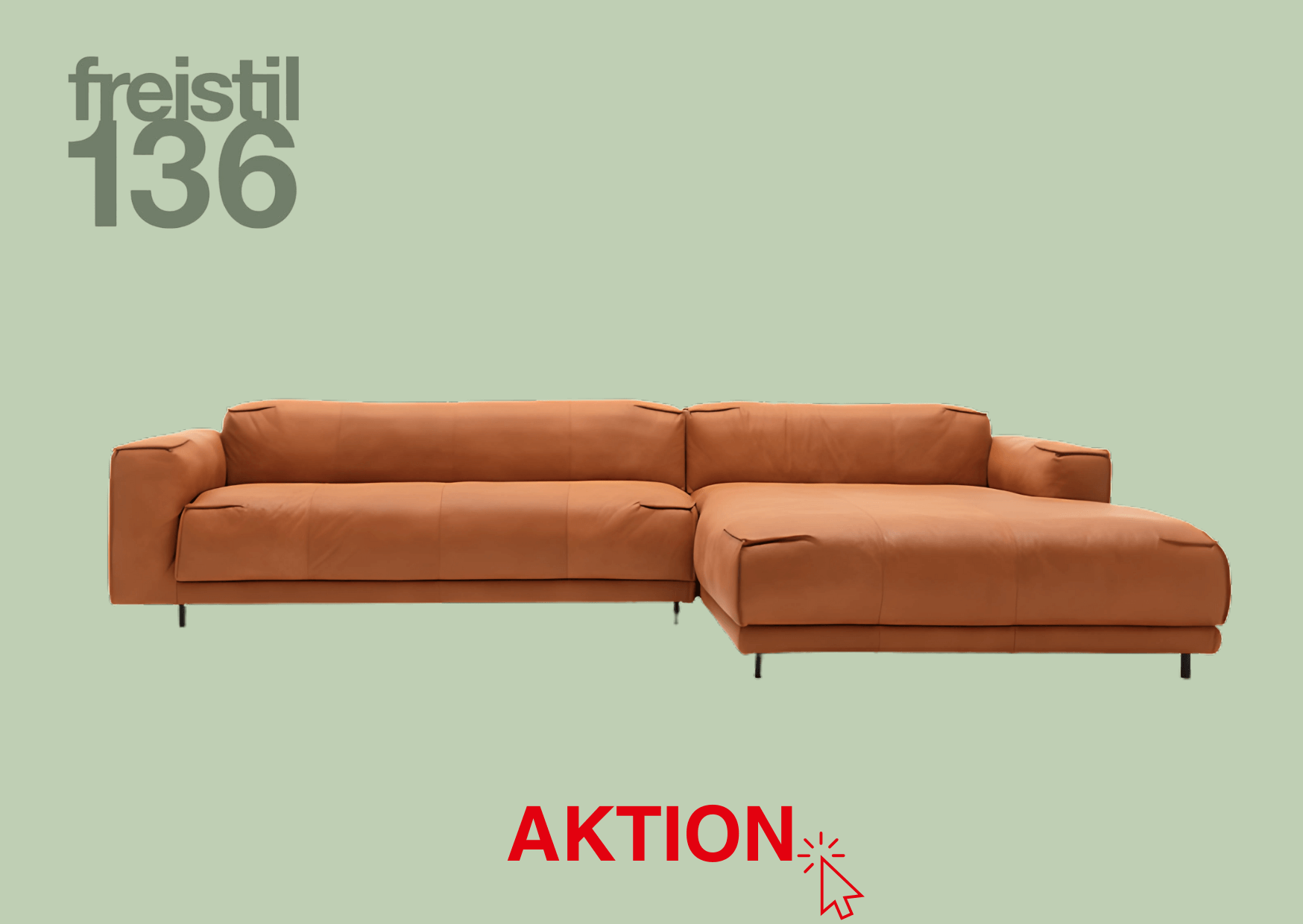 orange braune Ledercouch freistil 136 mit Hinweis auf Aktion